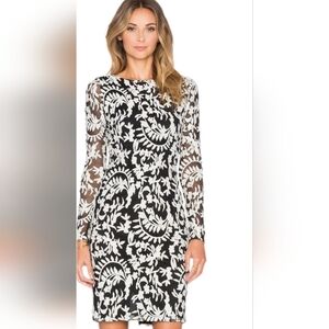 Alice + Olivia black cream floral embroidered mesh open back bodycon dress 8 NWT